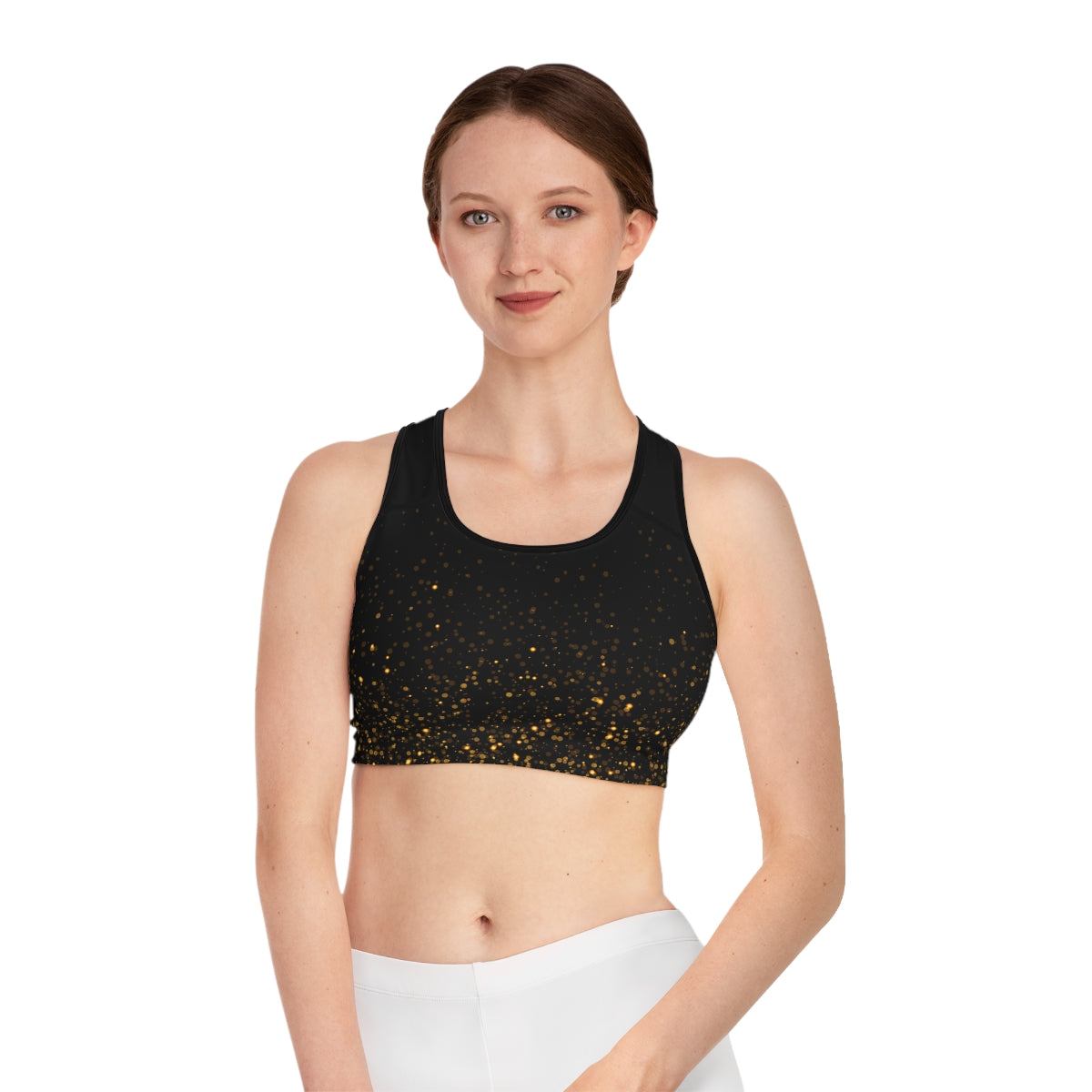 BLACK W/ GOLD FLECK SPORTS BRA